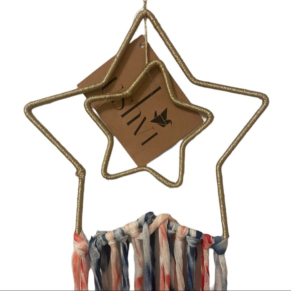 Ushvi Metallic Gold 8” Double Star Handwoven Fringed Americana Wall Decor NWT - Picture 6 of 12